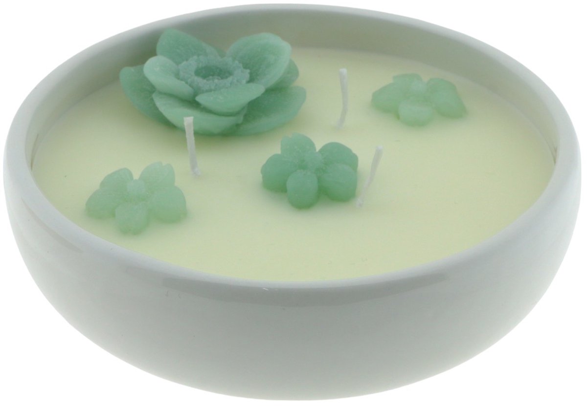 Home Society Kaars - Kaars in Schaal - Flower - Celadon/Wit - 15x15x5cm - Lente