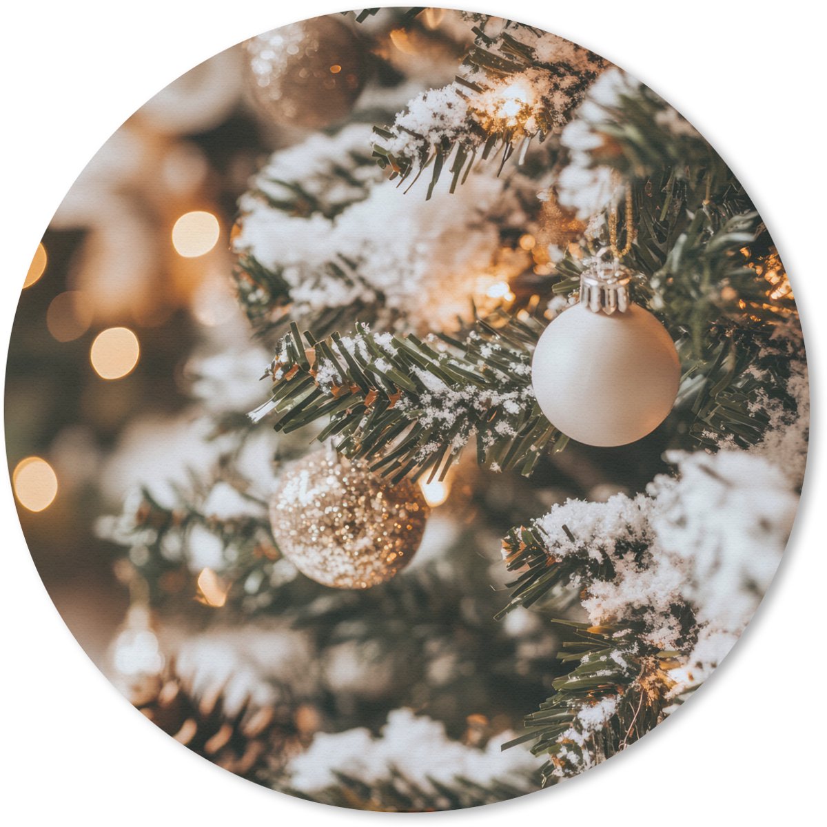 Muismat rond 40x40 cm - Mousepad Kerst - Kerstboom - Winter - Binnen - Sneeuw - Ronde muismatten