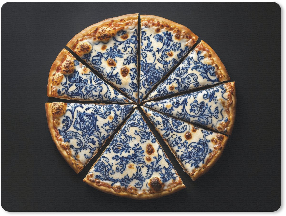 Muismat 23x19 cm - Mousepad Pizza - Eten - Delftsblauw - Muismatten