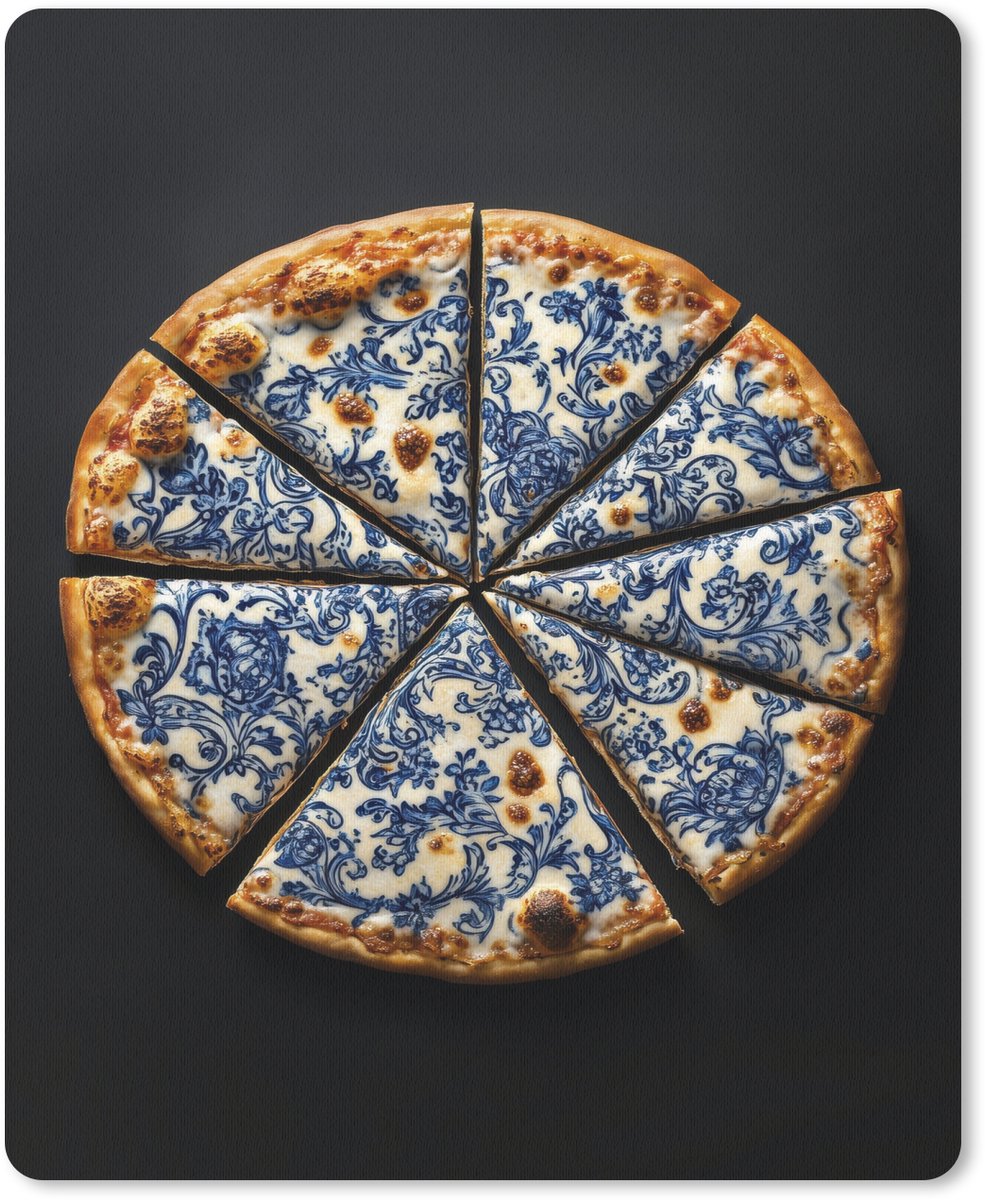 Muismat 19x23 cm - Mousepad Pizza - Eten - Delftsblauw - Muismatten