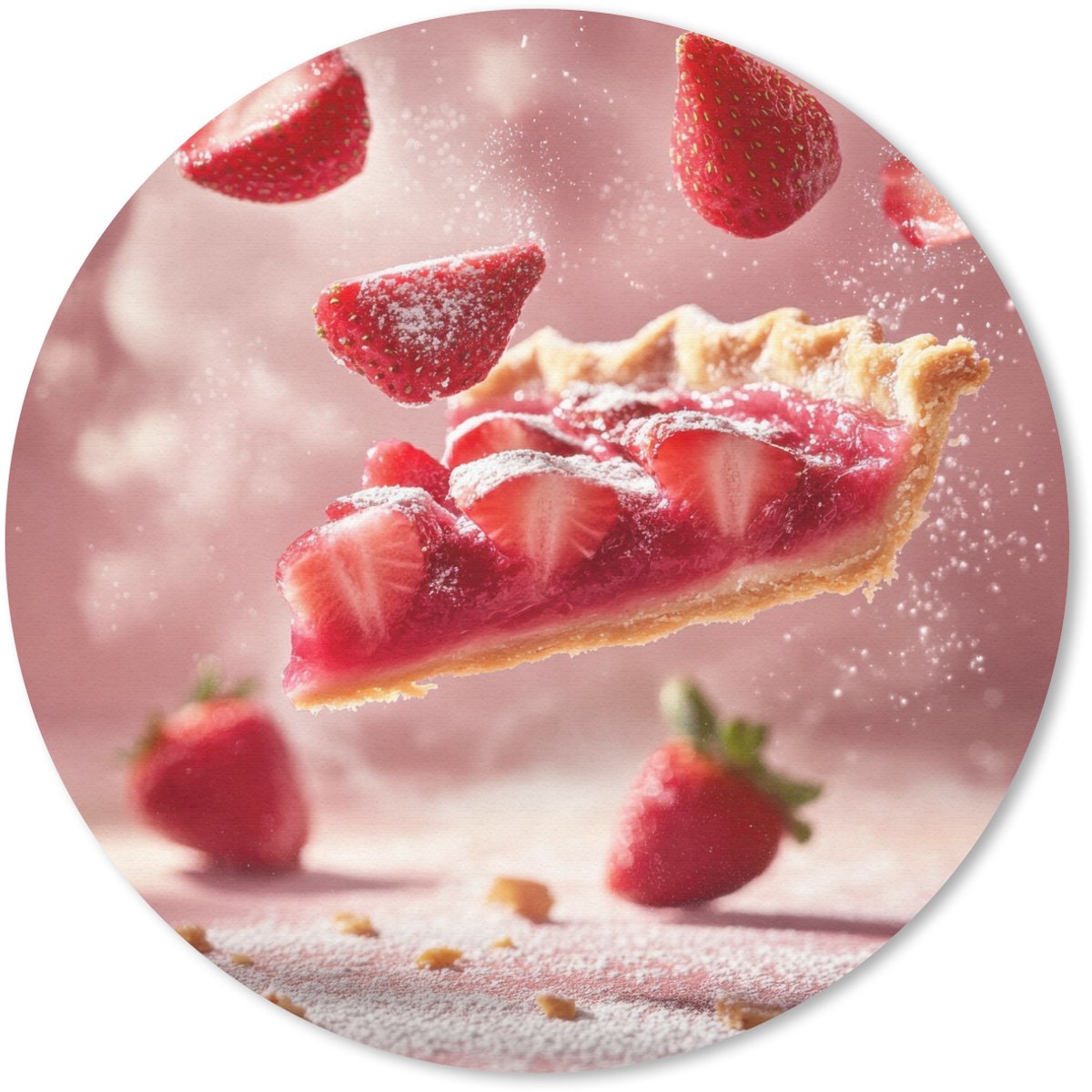Muismat rond 50x50 cm - Mousepad Aardbei - Taart- Eten - Roze - Ronde muismatten