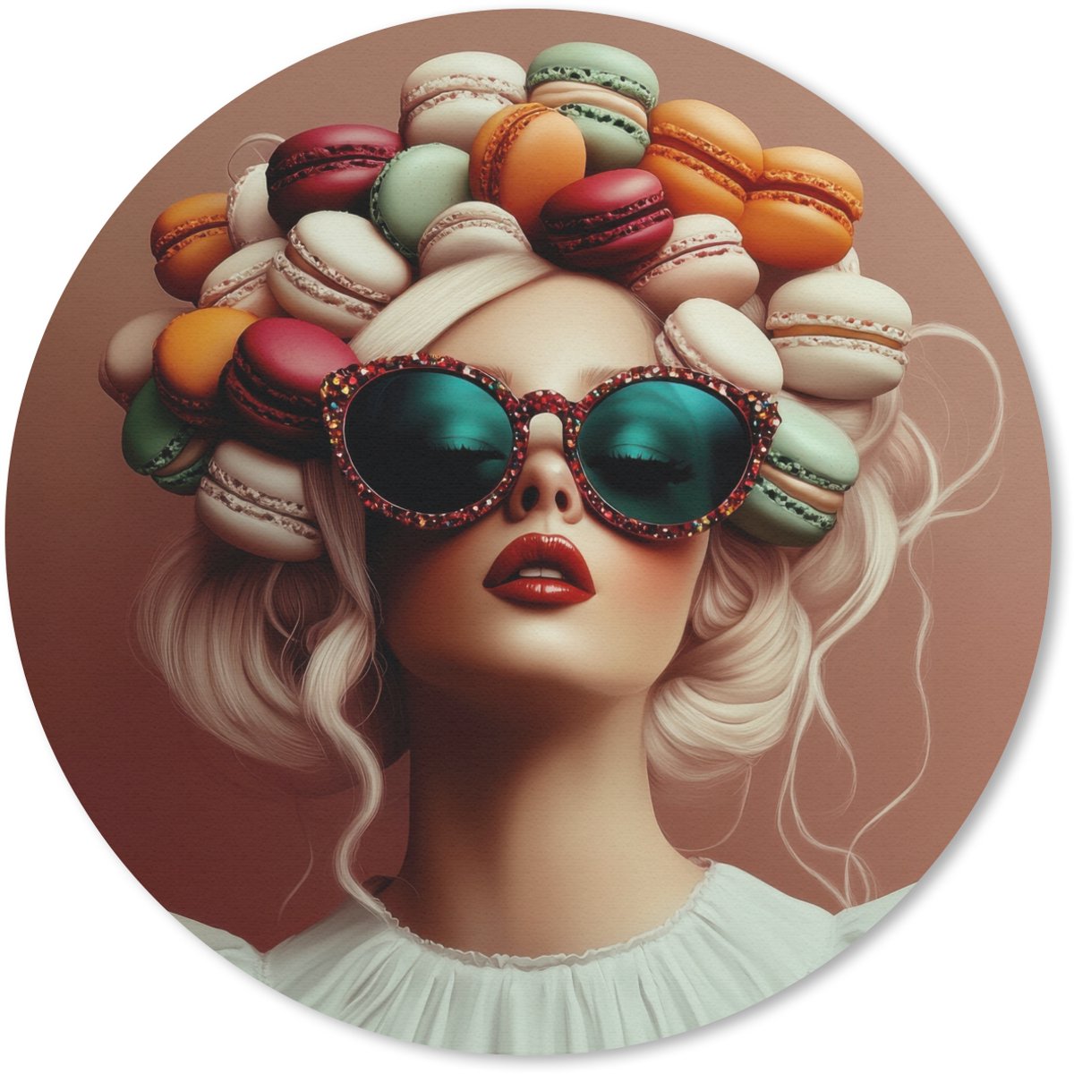 Muismat rond 50x50 cm - Mousepad Vrouw - Macarons - Bril - Ronde muismatten