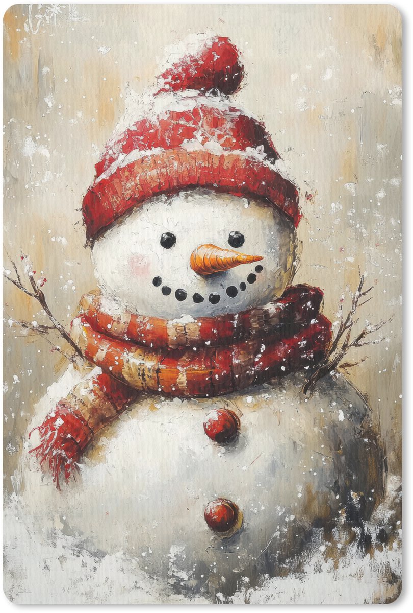 Muismat 18x27 cm - Mousepad Sneeuwpop - Winter - Sneeuw - Beige - Muismatten