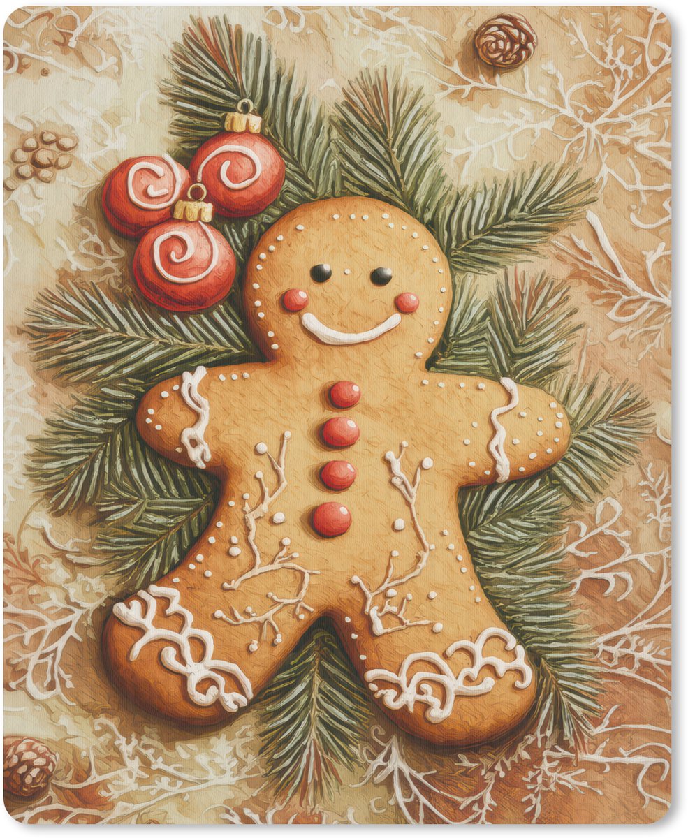 Muismat 19x23 cm - Mousepad Kerstmis - Koekje - Poppetje - Speculaas - Muismatten