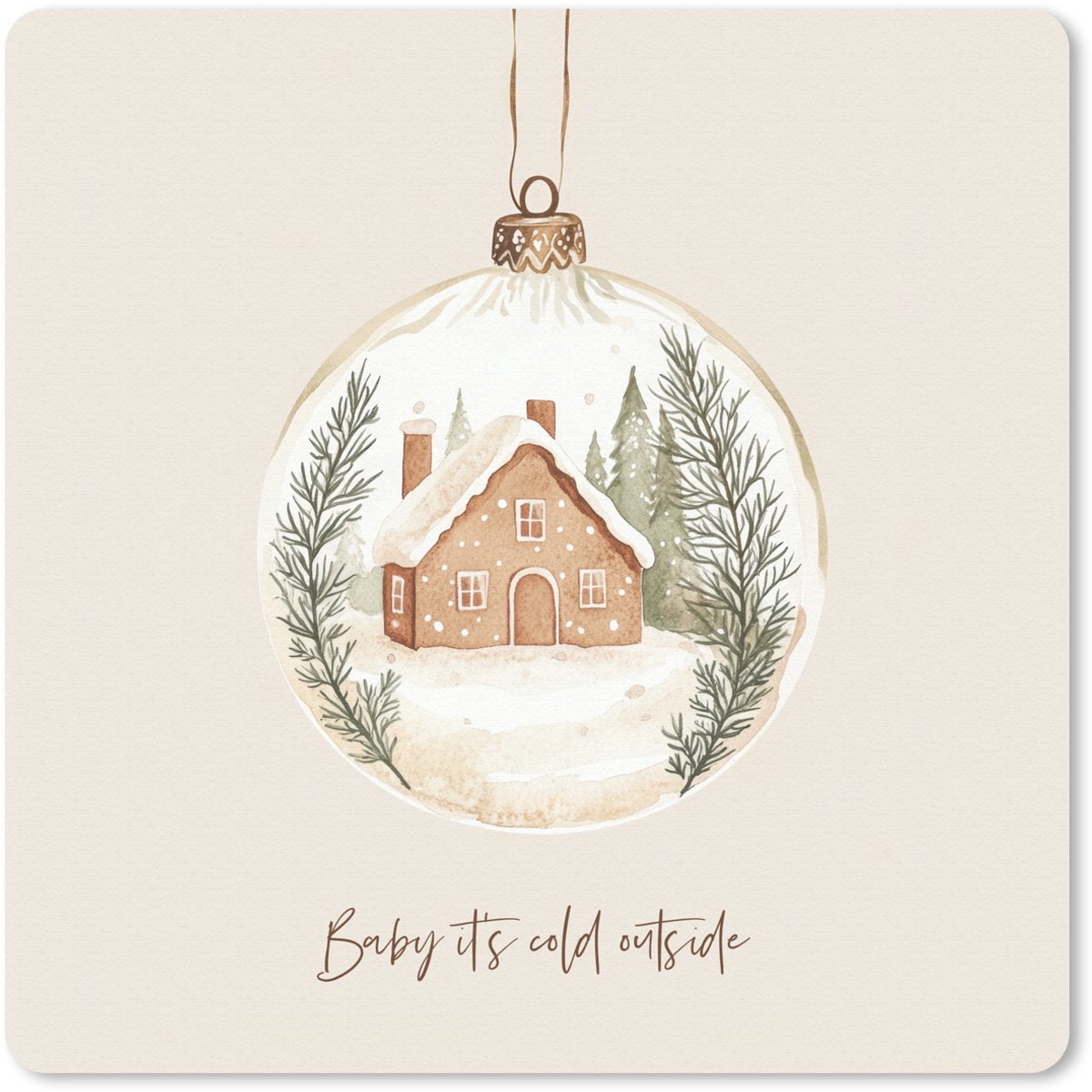 Muismat 20x20 cm - Mousepad Quote - Winter - Kerst - Beige - Kerstbal - Muismatten