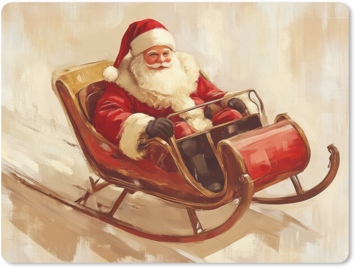 Muismat 23x19 cm - Mousepad Kerst - Slee - Kerstman - Muismatten