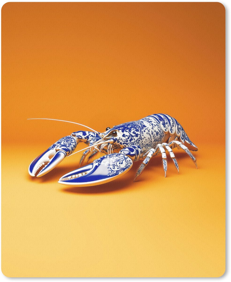 Muismat 19x23 cm - Mousepad Kreeft - Delftsblauw - Schild - Stoer - Oranje - Muismatten