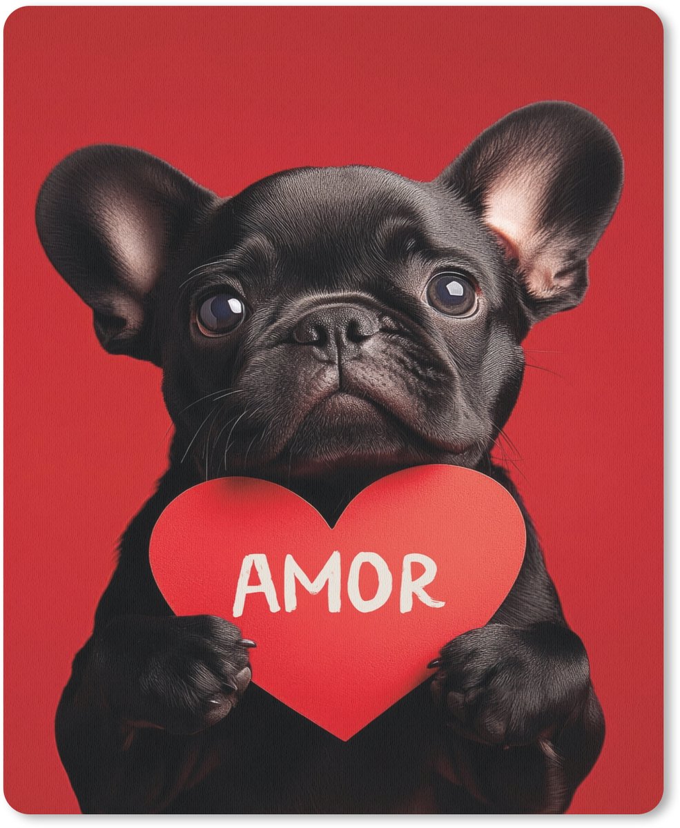 Muismat 19x23 cm - Mousepad Amor - Hond - Hartje - Rood - Muismatten