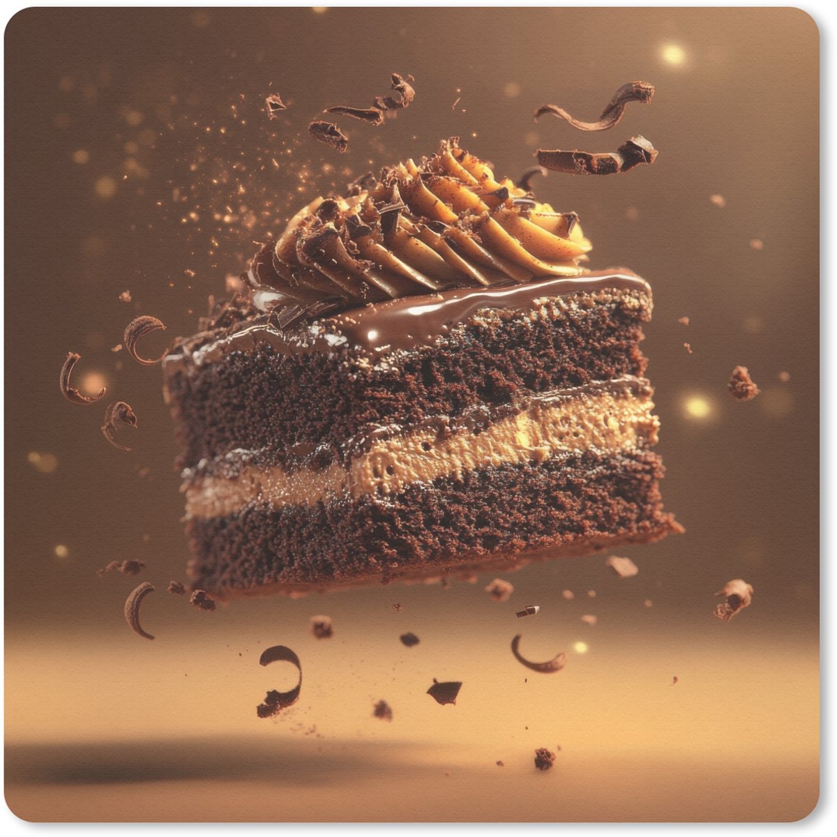 Muismat 20x20 cm - Mousepad Taart - Chocolade - Eten - Brownie - Muismatten