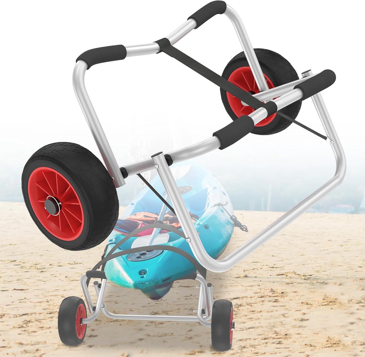 Aufun 64 x 36 x 40 cm Kajak trolley Opvouwbare aluminium kanotrolley Surf trolley met PU wielen, transport trolley Boot trolley Transport Sup Trolley Tot 100kg voor boten, kano's en kajaks