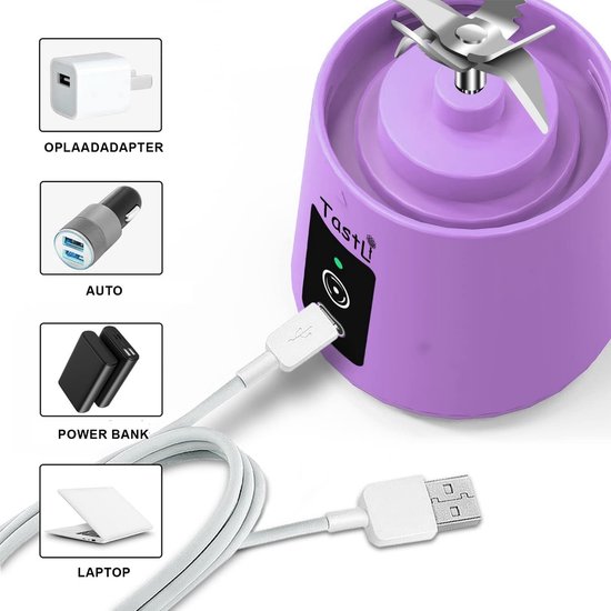 SEVENMOON® Mini Blender To Go - Draadloze Smoothie Maker, USB Oplaadbaar, Compact 380ml - Paars van SEVENMOON® — afbeelding 3