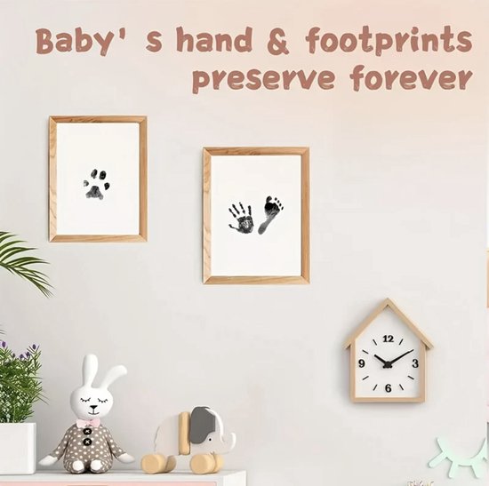 Baby handafdruk - Baby voetafdruk - Set - Baby Art - Kraamcadeau - Babyshower Cadeau - Inktafdruk - Pootafdruk - eerste stapjes - baby cadeautje - StijlvolStekkie - Inclusief beschrijving Nederlands/Engels van StijlvolStekkie — afbeelding 2