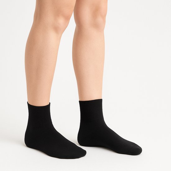 12 Paar Middelhoge Quarter Sokken Casual - Sportsokken - Wandelsokken - Katoen - Zwart - Maat 43-46 - Heren Dames Unisex - Zomersokken B-6151