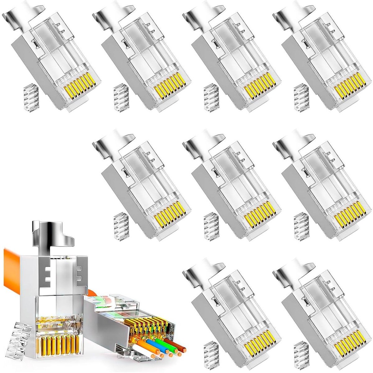 Allecto Plus - 10 RJ45-netwerkconnectoren Cat7/Cat6A met inrijggids en knikbescherming