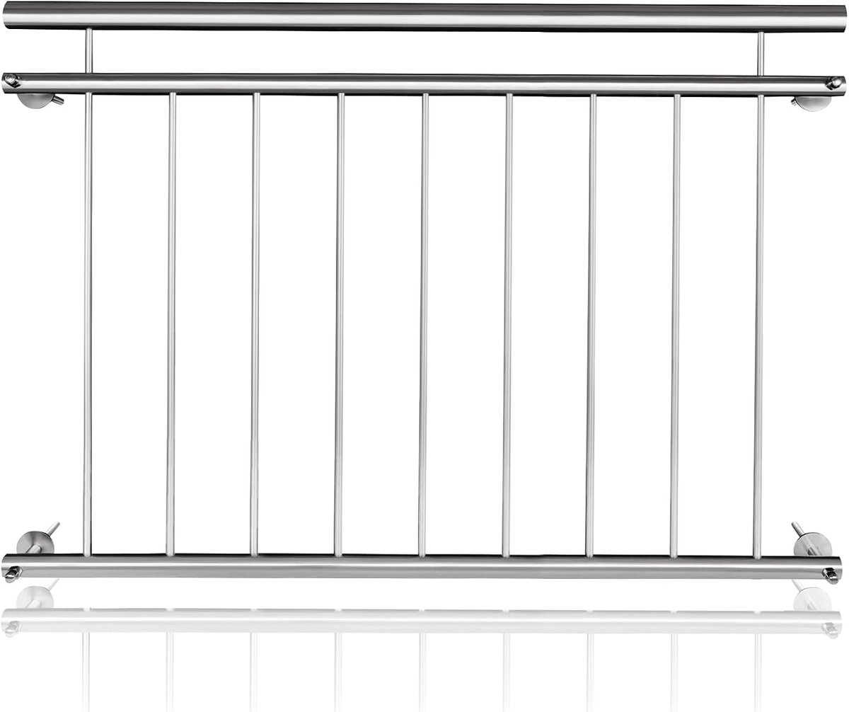 Aufun Frans Balkon Rvs Reling 128 X 90 Cm Terrasreling Met 9 Vulstaven, Balkonreling Balustrade Balustrade Raamreling Buiten Raamreling Raambescherming