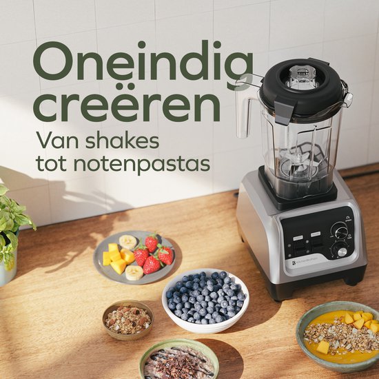 KitchenBrothers Power Blender - 1600W - 2L - Smoothie Maker - IJscrusher - Metallic Grijs van KitchenBrothers — afbeelding 4