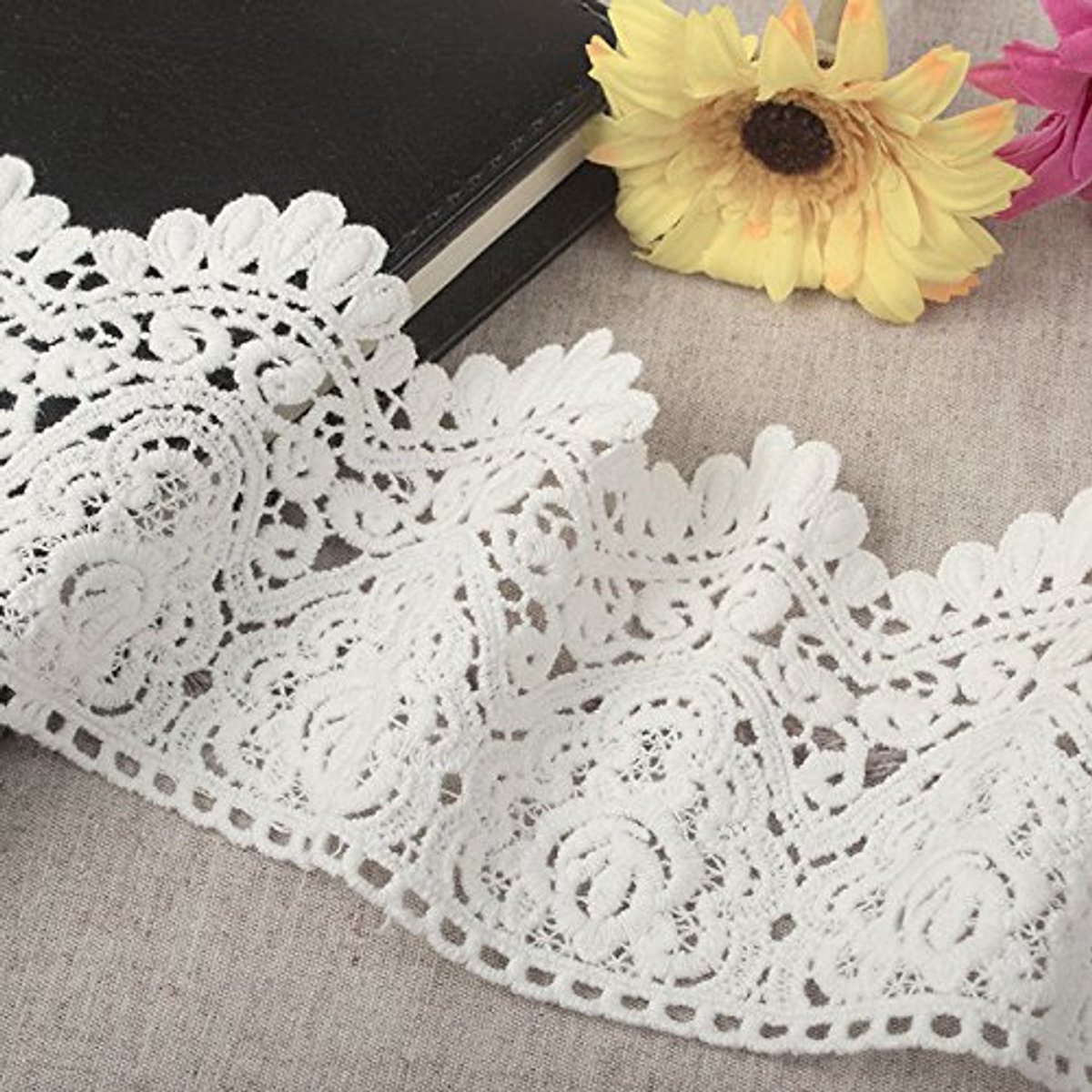 Ibenzoa® 3 meter 9 cm wit katoenen kanten lint vintage gehaakte kant rand gehaakte kant gehaakte kant kant kantband voor naaien handwerk bruiloft decoratie scrapbooking geschenkdoos (wit)