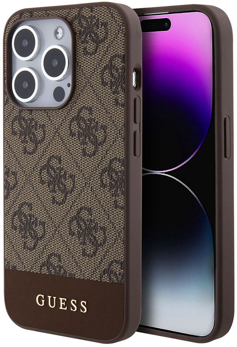 Guess 4G Stripe Back Cover - Geschikt voor Apple iPhone 15 Pro (6.1") - Bruin