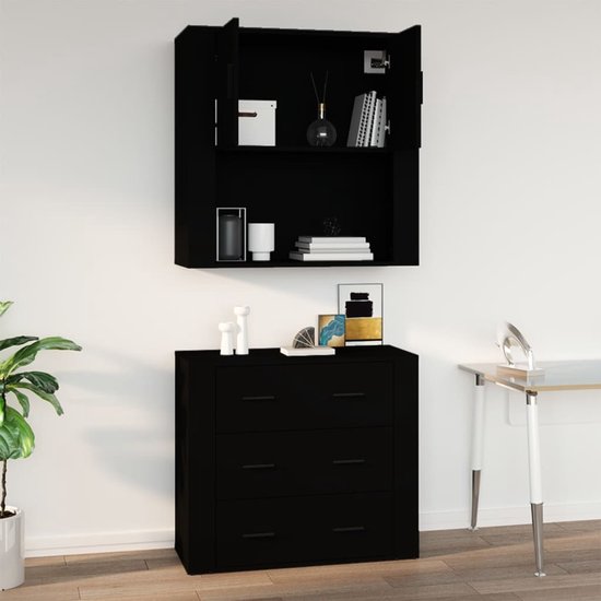 vidaXL Armoire murale 80 x 33 x 80 cm Bois traité Noir - Armoire murale - Armoires murales - Armoire murale - Armoire