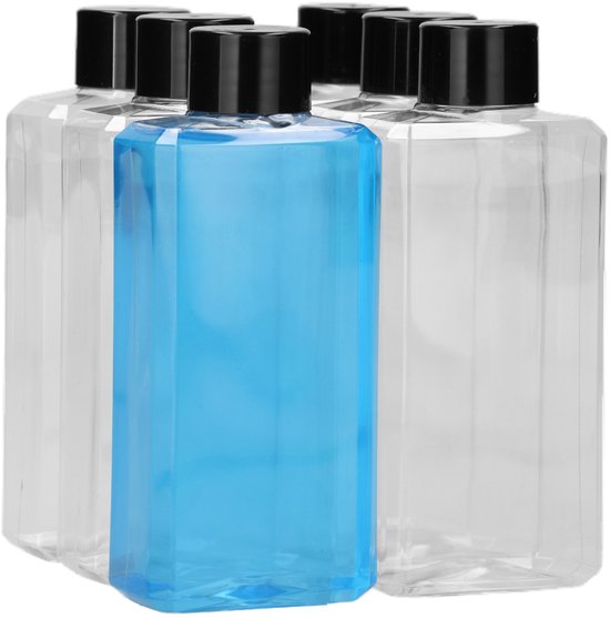 Nipter plastic flessen met kleurrijke schroefsluitingen, Vierkante Flessen, Leegflessen, Drinkfles PET Fles met Schroefdop 500ml x 24 Stuks