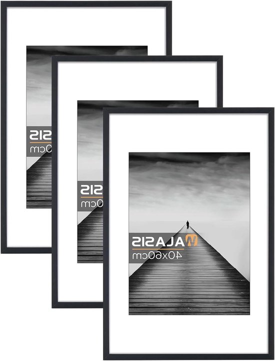 Fotolijst 30x40 zwart met passe-partout