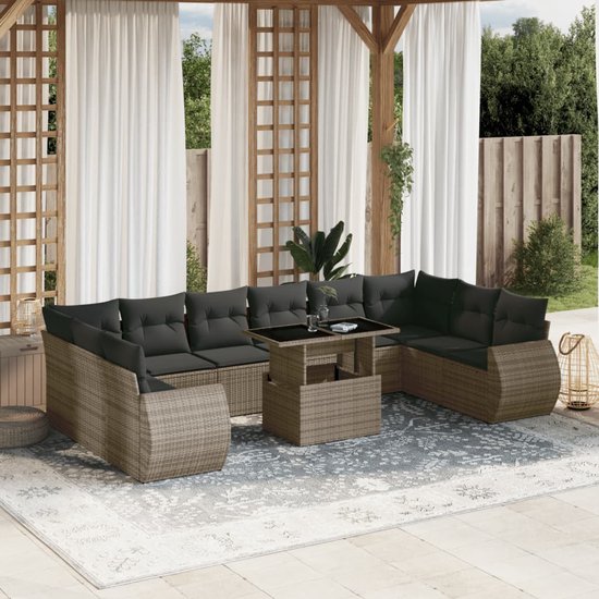 vidaXL-11-delige-Loungeset-met-kussens-poly-rattan-grijs