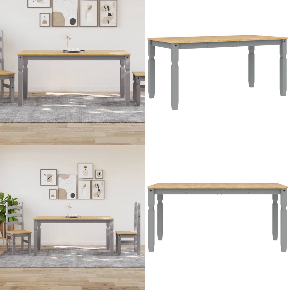 vidaXL - Eettafel - Corona - 160x80x75 - cm - massief - grenenhout - grijs