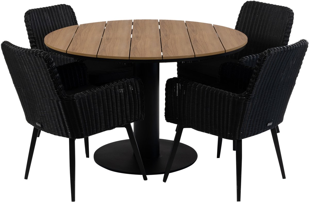 5-delige ronde tuinset | 4 Pisa tuinstoelen (Black) | ø120cm Tower tuintafel (Black)