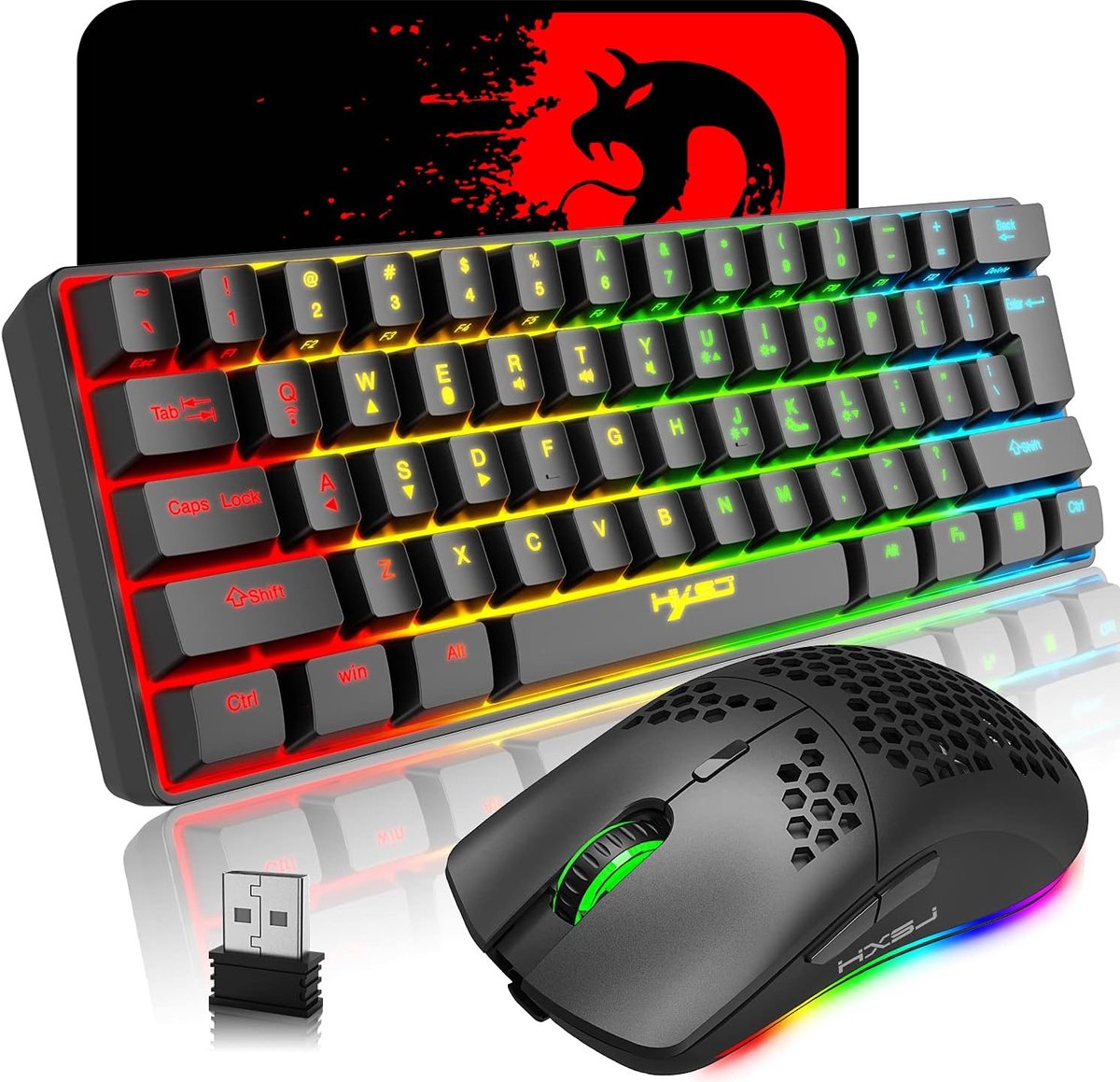 Compact Draadloos Gaming Toetsenbord met RGB Achtergrondverlichting en Gaming Muis