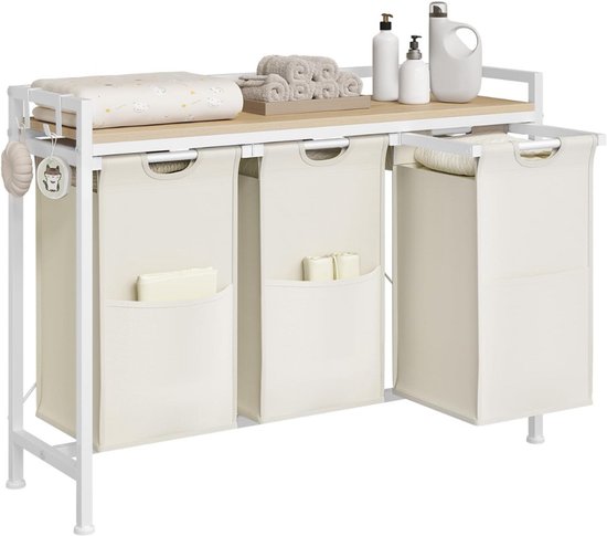 Wasmand met deksel, bamboe, met uitneembare tas, 72L, beige (40x30x60 cm