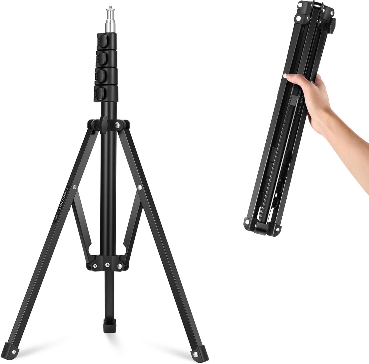 Verstelbaar Lichtstatief 180 cm - Opvouwbaar en Draagbaar - Met Flip-Lock Systeem - Robuust Metaal - Camera Statief voor LED Ringlamp, Reflector, Streaming, Vlog & Video-opnames