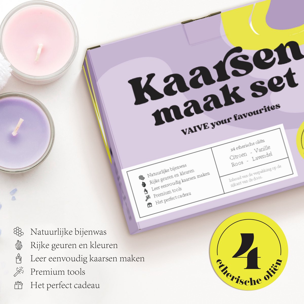 VAIVE DIY Kaarsen Maken Set - Kaarsenhouder - Geurkaars - Kaars - Voor Volwassenen & Kinderen — afbeelding 2