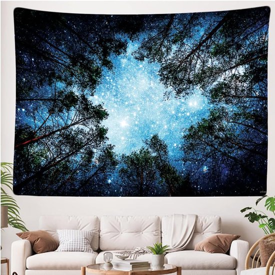 Ulticool - Stars Universe Planets Nature Arbres Forest - Tapisserie - 200x150 cm - Groot tapisserie - Affiche