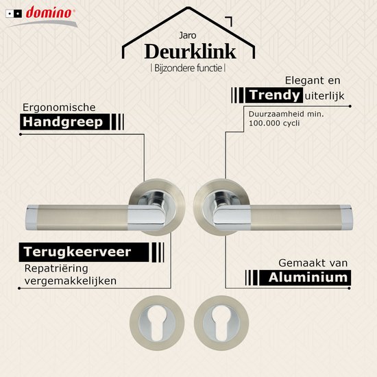 Poignée de porte Domino® JARO R ECO M6 M9 - Chrome/ Nickel - Cylindre profilé PZ avec rosace ronde - Ferrures de porte en aluminium - Poignée de porte pour porte de chambre, porte de bureau, porte de cave et porte intérieure