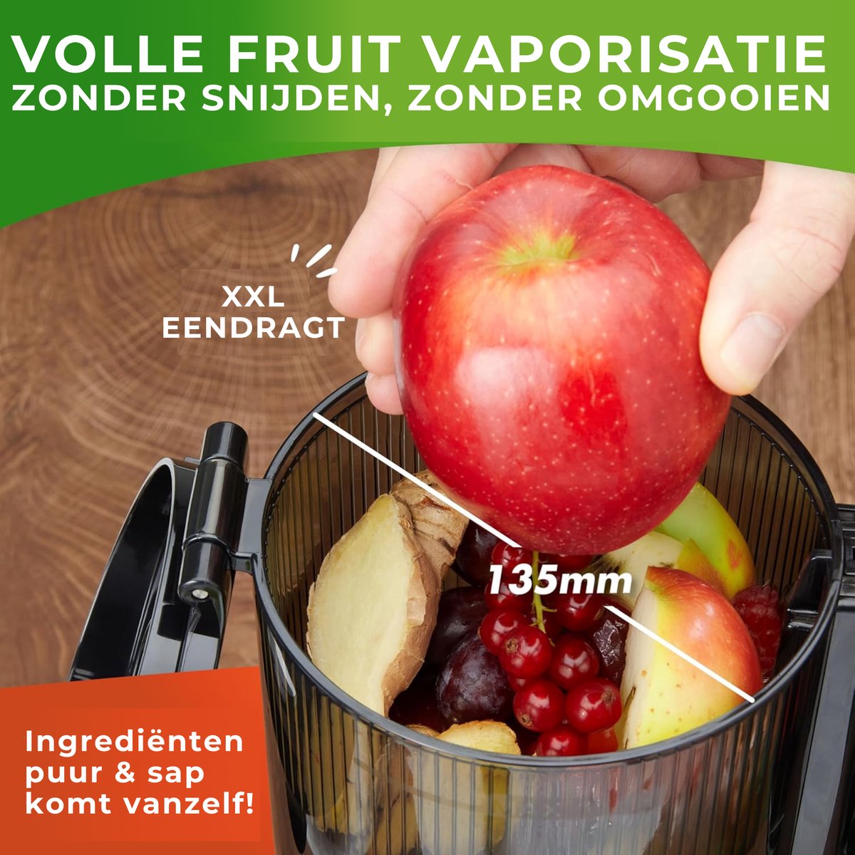 Nutrilovers sapcentrifuge NUTRI-PRESS MAX Hele vruchten persen Slow Juicer Slow Juicer koude pers met XXL 135 mm opening, BPA-vrij incl. sapfles, Slow Juice receptenboek thumbnail 6