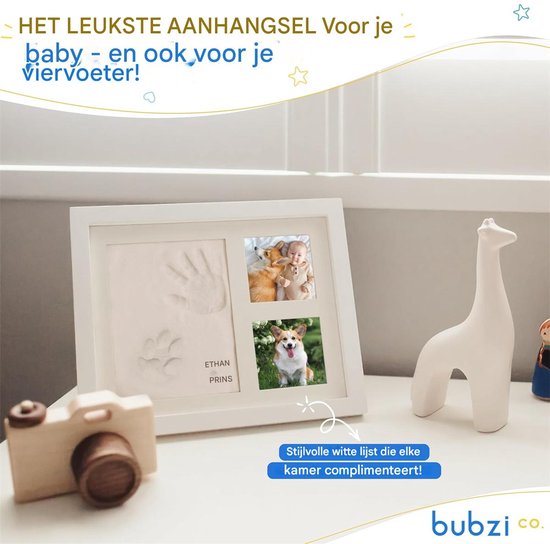 Baby Hand- en Voetafdruk Kit - Bubzi Co - Niet-Giftige Luchtdrogende Klei - Herinneringslijst - Voor Pasgeborenen & Nieuwe Moeders - Wit van Merkloos — afbeelding 4