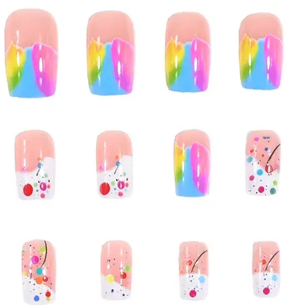 Press on nails - plak nagels - vrolijk speels - 24 stuks - medium lang