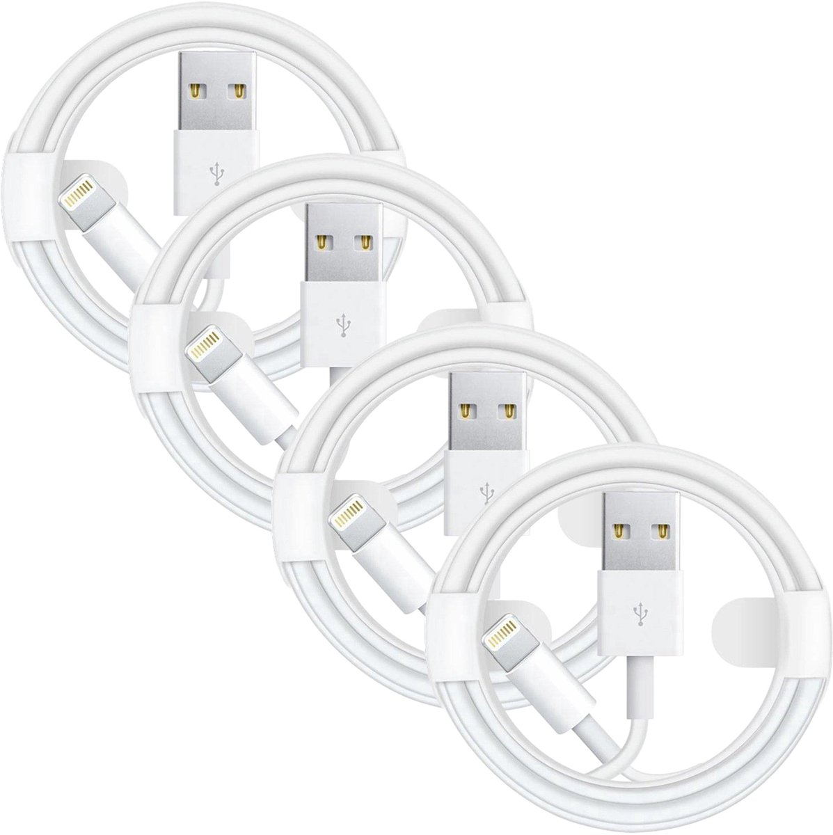USB A naar Geschikt voor: USB Lightning Kabel - 1,5 Meter Oplaadkabel 4x - Wit