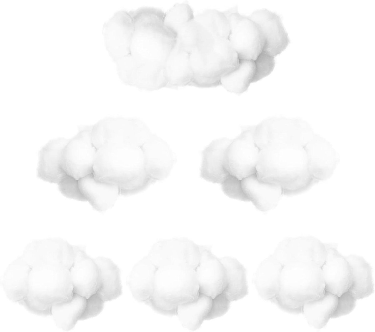 6 stuks wolken katoenen decoratiewolken 3D decoratie voor plafond hangende wolk decoratie kamer decoratie of DIY feestdecoratie