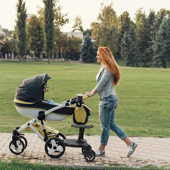 Meerijdplankje Universeel - Meerijdplankje met zitje voor aan de kinderwagen of buggy - Dubbele stevige wielen - Extra stabiel - Verstelbaar - Blauw van Merkloos — afbeelding 2