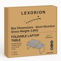Lexorion opvouwbare laptoptafel, met afmetingen en gewicht vermeld.