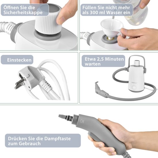 COSTWAY Handstoomreiniger 1000 W en 300 ml watercapaciteit en 10 accessoiresets Steamshot Steam Cleaner stoomreiniger voor alles tapijten ramen bekleding badkamer grijs van Costway — afbeelding 3