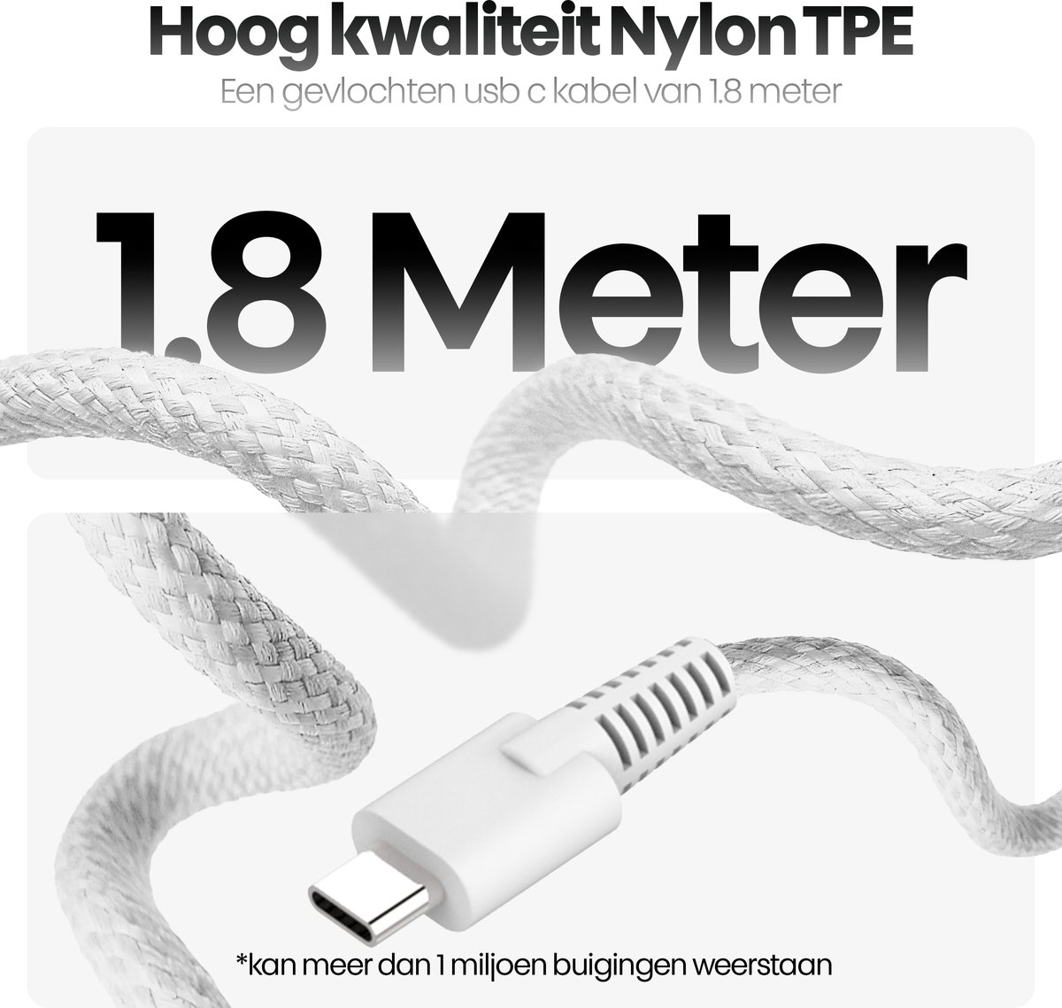 100W GaN USB-C Snellader met 1.8m Kabel – Compact, Snel Opladen voor MacBook, Laptop, Tablet, Telefoon - Afbeelding 4