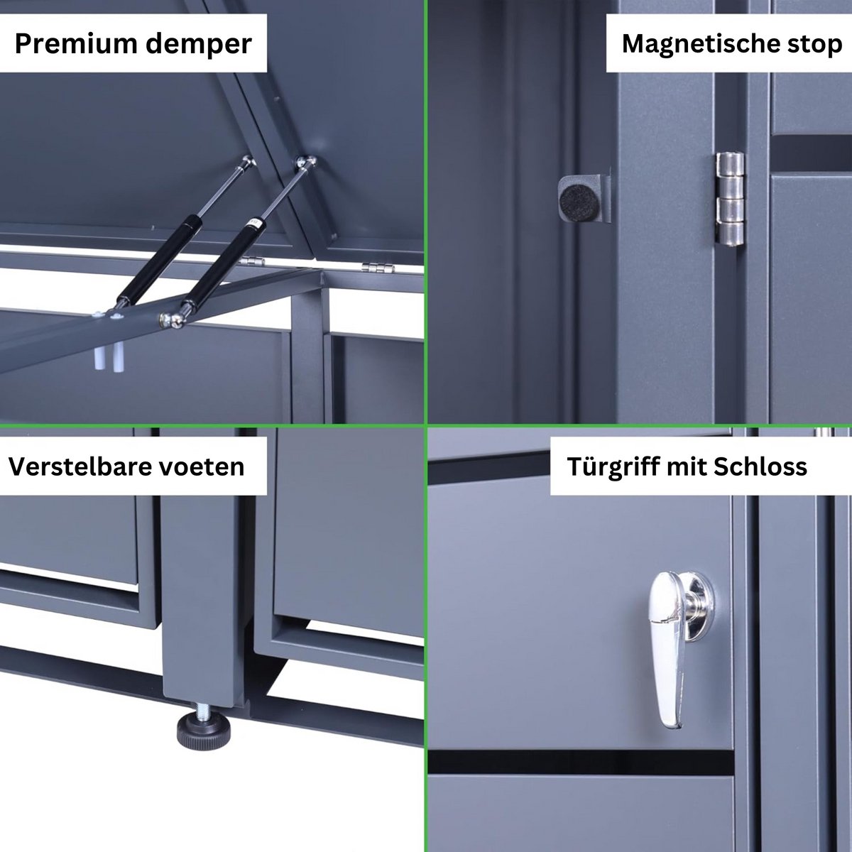 Albatros afvalcontainerbox voor 3 containers | tot 240 liter | antracietgrijs RAL 7016 | verzinkt staal | premium dempers | stickerset | weerbestendig | verstelbare poten | deurklink met slot | tuinbox — afbeelding 2