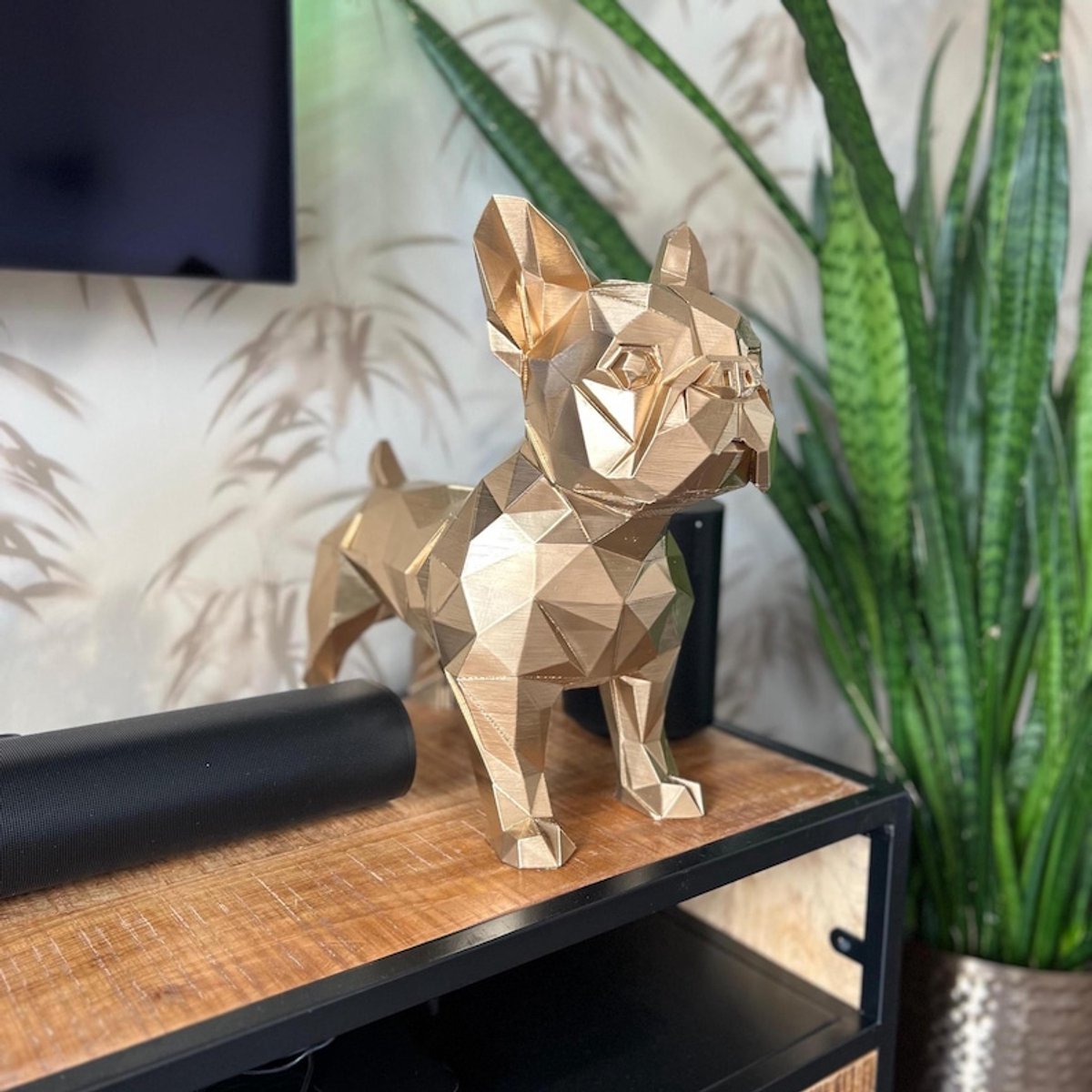 Hond - Bulldog - Decoratie - Geometrisch Bulldog 30cm Hoog Standbeeld