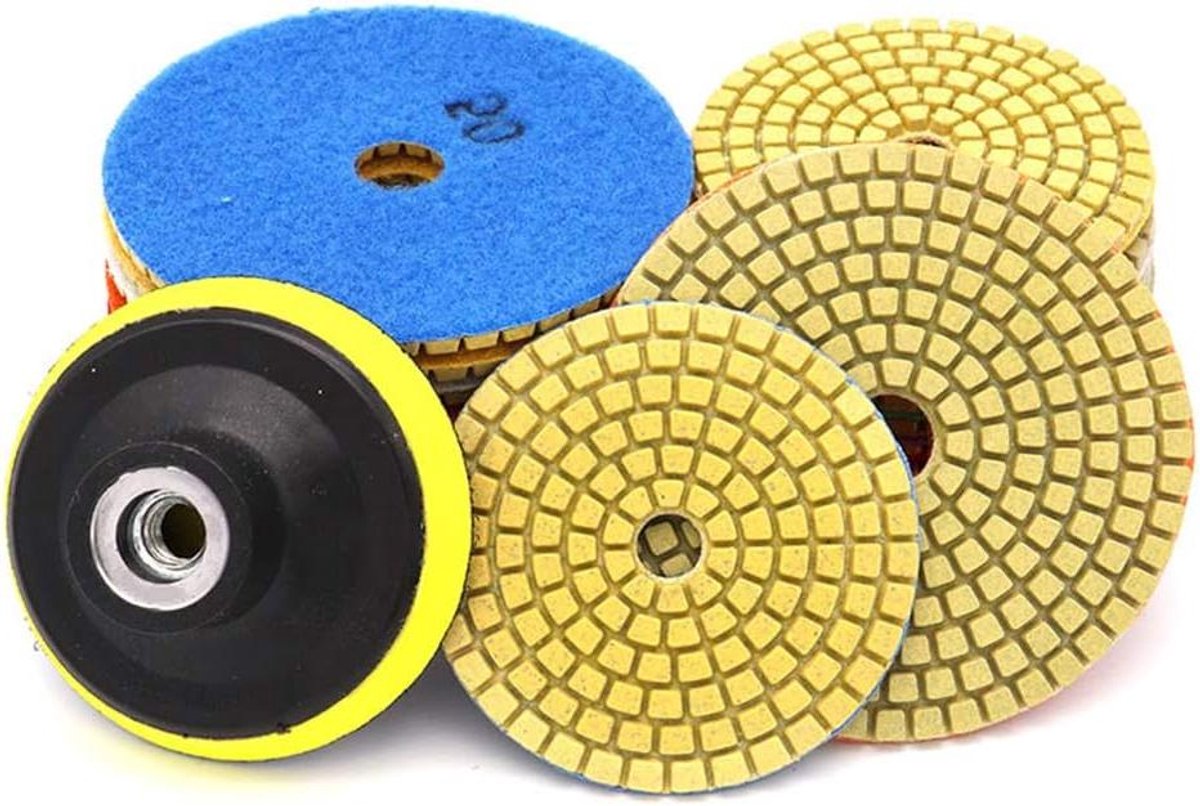 14PCS Diamant nass Polierscheiben mit M14 Gummi-Stützteller Wollfilz,100mm Marmor Polierset Schleifpads für Granit Beton Fliesen Stein Schleifen,50-8000 Schleifscheibe für winkelschleifer, Bohrer
