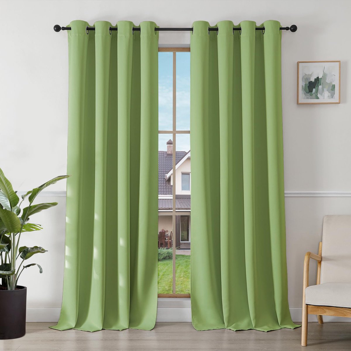 Ibenzoa Dichte Gordijnen met Insakringen, Set van Twee, 245 x 140 cm, Groen - Thermisch Isolatie Materiaal