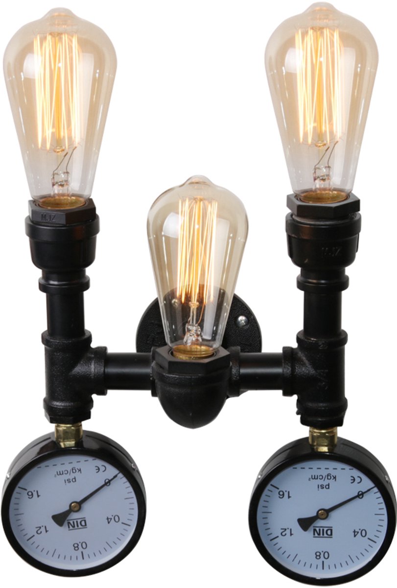Wandlamp Industrieel Slaapkamer E27 Wandlampen Vintage 2 Lichts Binnenwandlamp voor Woonkamer Zwart