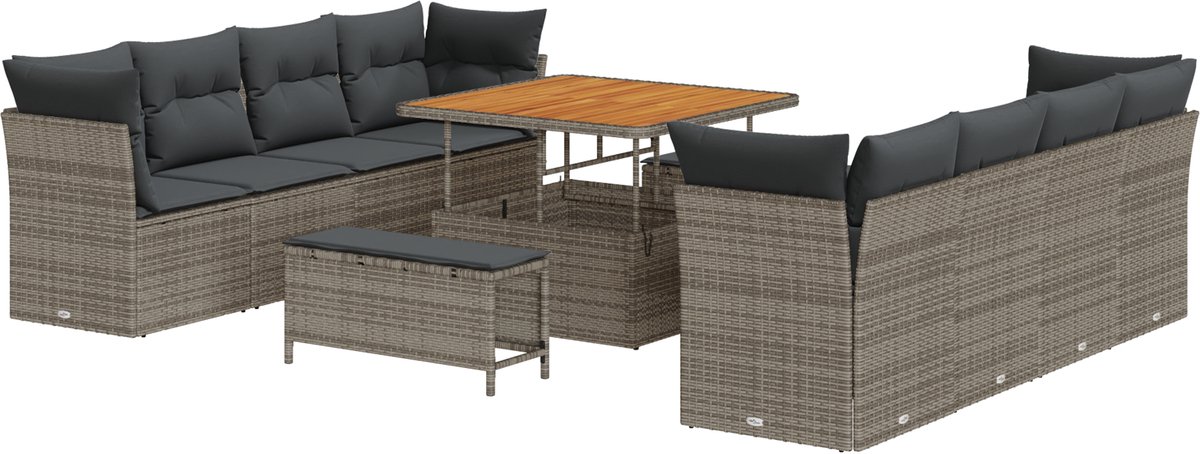 vidaXL - Tuinbank - Set - 11 - pcs - Grijs - Poly - rattan - en - gepoedercoat - staal