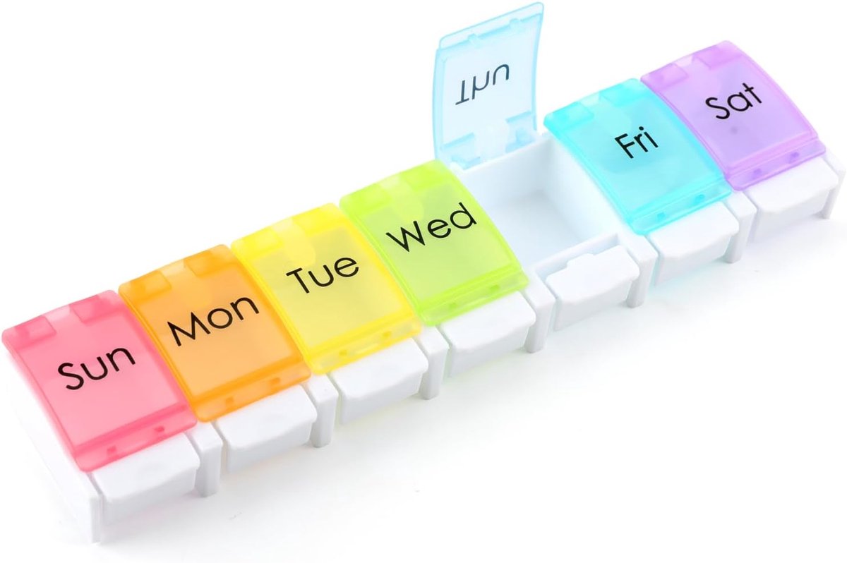 Pillendoos - met 7 compartimenten - Compacte organizer voor 7 dagen met weekindeling voor het meenemen van medicijnen en vitamines (7 kleuren)